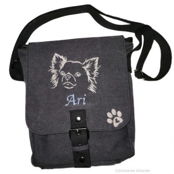 Canvas Tasche mit Hund, Pfoten und Namen bestickt